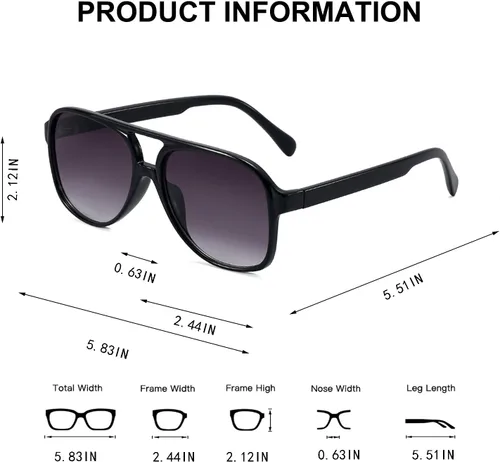 Vista 4 de BUTABY Gafas de sol estilo aviador vintage para mujeres y hombres, gafas retro de los años 70, lentes clásicos grandes con marco cuadrado
