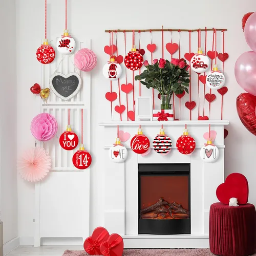 Vista 5 de 16 adornos de San Valentín, decoración de árbol, adornos de madera para el día de San Valentín, adornos de madera en 2D con forma de corazón, gnomo