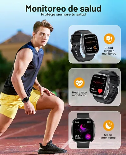 Vista 2 de EarlySincere Smart Watch for Men Women, 1.72" Retina HD Answer/Make Call Black