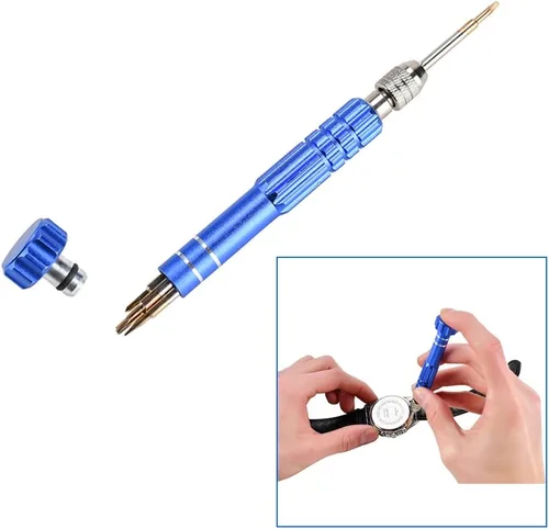 Vista 7 de Kit de herramientas de reparación de relojes profesional, kit de herramientas de relojero, incluye soporte para caja trasera, abridor, removedor