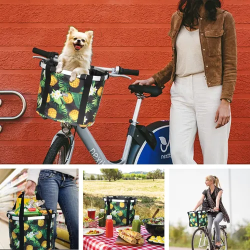Vista 3 de RAYMACE Cesta de bicicleta para perros, cesta para manubrio de bicicleta delantera, plegable, desmontable, de liberación rápida, fácil de instalar