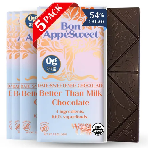 Vista 19 de Bon AppéSweet Barra de Chocolate Endulzada con Dátiles - Mejor que el Chocolate con Leche 2.2 Onzas (Pack de 3) Orgánico, Sin Azúcar Añadida