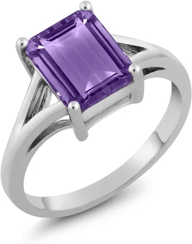 Vista 67 de Gem Stone King Anillo de compromiso solitario con diseño clásico de vástago dividido para mujer, plata de ley 925, piedra natal de piedra preciosa