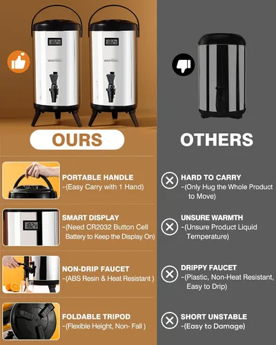 Vista 5 de WantJoin Paquete de 2 dispensadores de bebidas aislados, 75 tazas, urna de agua caliente y fría para catering, dispensador de bebidas calientes