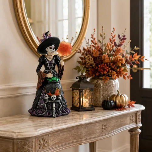 Vista 5 de Comfy Hour Figura de bruja del Día de los Muertos de 8 pulgadas, decoración Cocinar bruja