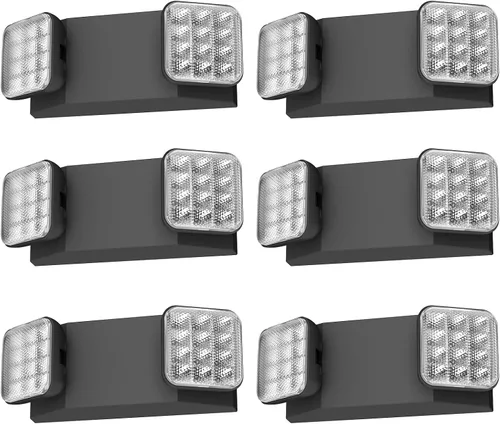 Vista 11 de Paquete de 1 letrero de salida LED negro con luces de emergencia y batería de respaldo, con cable ajustable, 2 cabezales LED, certificado UL