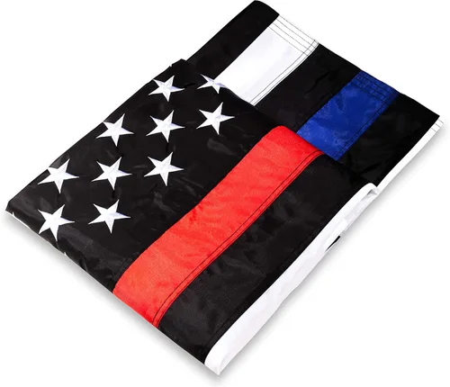 Vista 4 de DANF - Bandera fina de línea azul y roja de 3 x 5 pies, hecha de nailon, estrellas bordadas, rayas cosidas, protección UV, color negro, azul y rojo