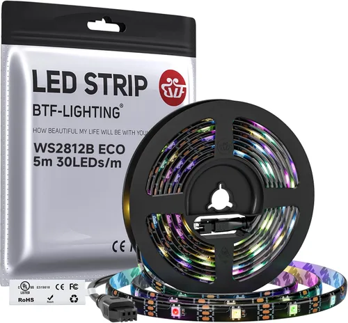 Vista 17 de BTF-LIGHTING WS2812B Tira LED RGB ECO, efectos de persecución 5050SMD direccionables individualmente, 3.3 pies, 60 píxeles/m, color de ensueño Negro