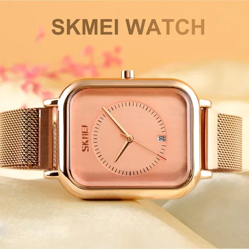 Vista 4 de SKMEI Reloj de pulsera para hombres y mujeres, reloj analógico de cuarzo impermeable a la moda con fecha de hora, esfera rectangular, reloj de mano