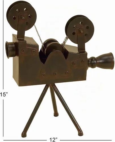 Vista 12 de Deco 79 Escultura de cámara de película metálica, 12 "x 7" x 15 ", marrón