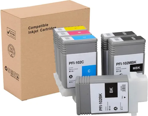 Vista 3 de INK+ Cartucho de repuesto para Canon PFI-102 ImagePrograf iPF500 510 600 605 610 650 655 700 710 720 750 755 760 765 130ML (2MBK, BK, C, M, Y)