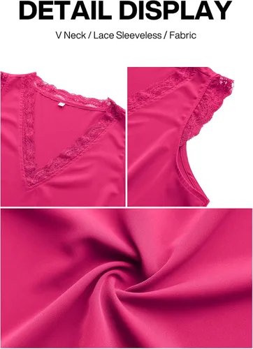 Vista 191 de VIISHOW - Camiseta sin mangas, sexy, con cuello en V y bordes de encaje para mujer, camisola de vestir, camisas de gasa, sin mangas, casuales