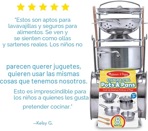 Vista 7 de Juego de Ollas y Sartenes de Acero Inoxidable de Melissa & Doug, 8 Piezas, 1, Multicolor