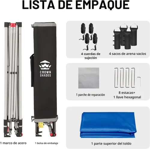 Vista 6 de CROWN SHADES Toldo desplegable de 8 x 8 pulgadas, tienda de campaña de playa con instalación CenterLok de un empuje, parasol fácil para exteriores