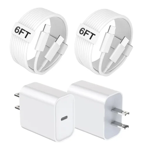Vista 11 de Cargador de iPhone de carga rápida, paquete de 2 bloques de carga de pared USB C de Apple PD con cable USB-C a Lightning de 3 pies, adaptador tipo C