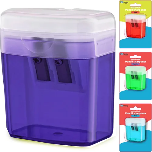 Vista 9 de Sacapuntas manual de doble agujero, color azul, sacapuntas de lápices jumbo con tapa y contenedor, sacapuntas de color de mano para lápices grandes