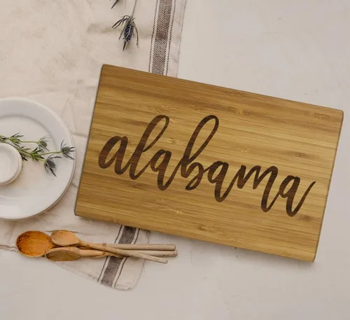 Vista 2 de Andaz Press Alabama State - Tabla de cortar de madera de bambú, 17.75 x 11 pulgadas, caligrafía, paquete de 1, tabla de cortar grande grabada