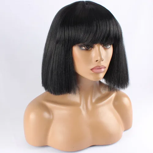 Vista 3 de WeKen peluca de moda con corte bob corto, con flequillo recto, para mujer, peluquines sintéticos, Negro