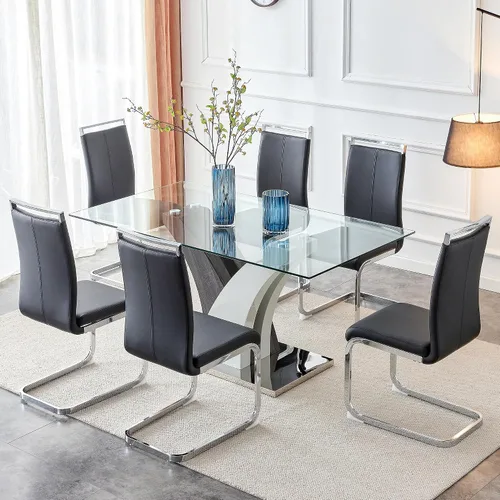 Vista 10 de NYEESS - Juego de mesa de comedor de cristal para 4, moderno juego de mesa de comedor de 63 pulgadas para 4