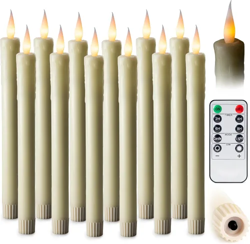 Vista 11 de Paquete de 6 velas LED sin llama de cera real marfil de 10 pulgadas con control remoto, botón de encendido/apagado, regulable, modo