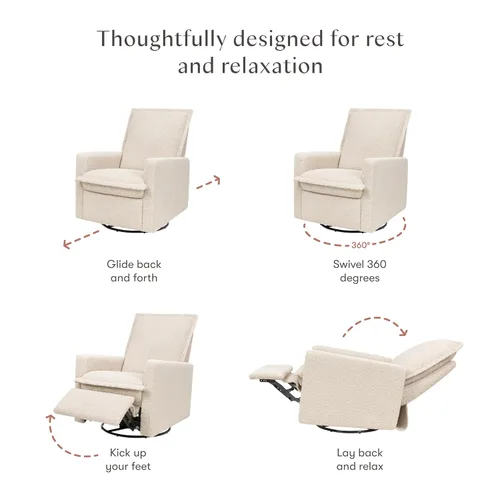 Vista 6 de Babyletto Cali Flange reclinable y planeador giratorio en lazo de peluche almendra, Greenguard Gold y certificado CertiPUR-US GREENGUARD Gold &