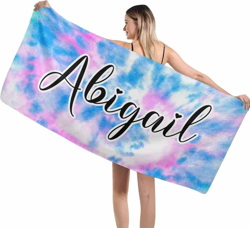 Vista 8 de MyPupSocks Toallas de playa para niñas, toallas personalizadas de teñido anudado con nombres para niños y adultos, toallas de playa personalizadas