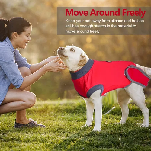 Vista 3 de Traje de recuperación para perros Red L - Alternativa de cono después de la cirugía para perros hembras y machos