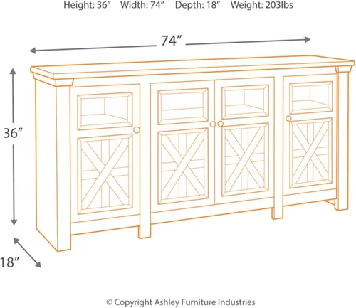 Vista 4 de Diseño de firma por Ashley Bolanburg - Soporte extra grande para TV, para televisores de hasta 72", 3 gabinetes, estantes de almacenamiento