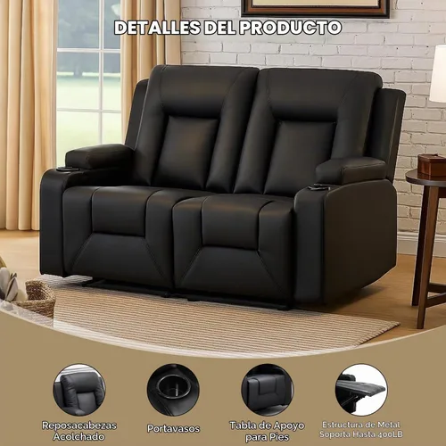Vista 4 de Juego de sofá reclinable de cuero LUCKLIFE con sillones reclinables manuales, juego de muebles para sala de estar con sofá reclinable, sofá de dos