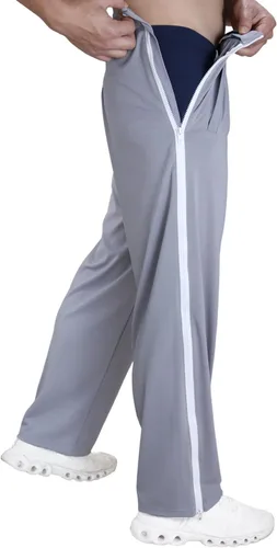 Vista 3 de Pantalones rasgados para hombre, pantalones con cremallera lateral, pantalones de pierna con cremallera, pantalones de recuperación después
