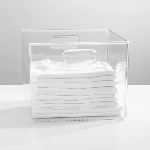Vista 2 de mDesign Contenedor grande de plástico organizador de almacenamiento, organización de armario para pasillo, dormitorio, ropa de cama, abrigo