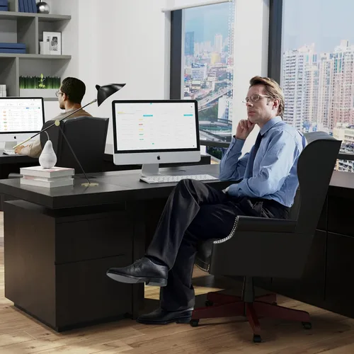 Vista 9 de Silla de oficina ejecutiva de cuero negro con respaldo alto, 330 libras, diseño ergonómico grueso, asiento y respaldo acolchado grueso silla