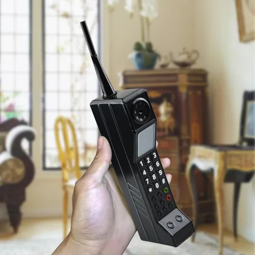 Vista 6 de Adorno retro de ladrillo para teléfono celular, modelo retro de los años 80 y 90, adorno de teléfono celular para simulación fotográfica, Negro