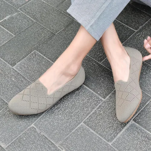 Vista 5 de Puxowe Zapatos planos de ballet para mujer, zapatos de vestir de punto con punta redonda, ligeros, cómodos, de cuña baja, sin cordones, zapatos