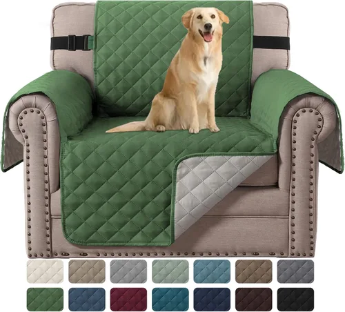 Vista 10 de H.VERSAILTEX Funda de sofá resistente al agua para sofá de 3 cojines, reversible, protector de muebles acolchado con correa elástica, funda de sofá