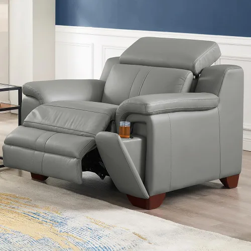 Vista 7 de Hydeline Cara Power - Reposacabezas de cuero de grano superior con soporte para tazas, espuma viscoelástica, bobinas de bolsillo y panel de control
