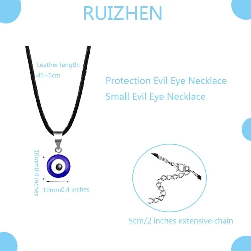 Vista 4 de RUIZHEN - Collar con dije plateado con cristal de mal de ojo, con cordón de cuero, collar con ojos azules