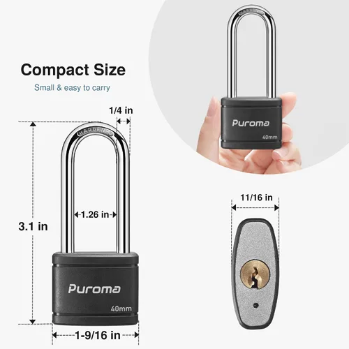 Vista 2 de Puroma Paquete de 2 Candados con Llave de 3 Claves, Cerradura de 2.5 Pulgadas (63.5mm) de Alta Resistencia para Puerta, Valla, Cerrojo de Armario