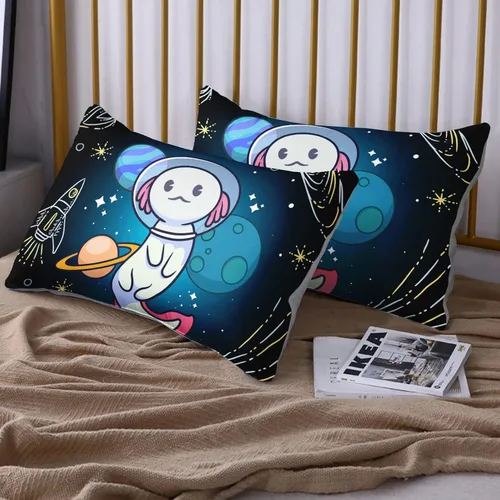 Vista 7 de HOSIMA - Juego de ropa de cama con diseño de ajolote para decoración de dormitorio infantil, patrón de dibujos animados espaciales Kawaii, animales