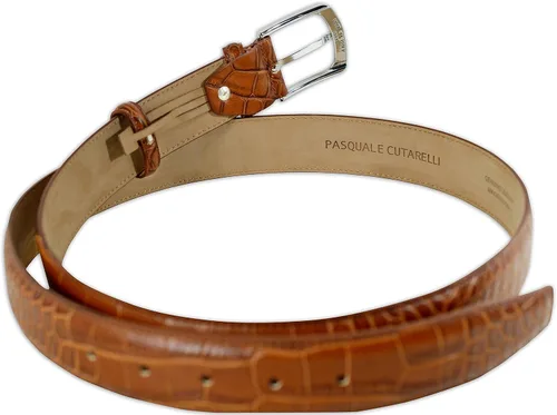 Vista 4 de Cinturón de cuero italiano con patrón de cocodrilo para hombre
