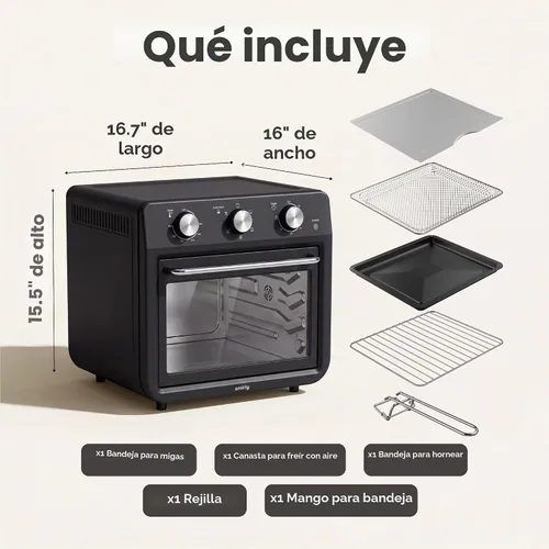 Vista 2 de SMIRLY Combo de horno tostador de freidora de aire 6 en 1, horno tostador Negro