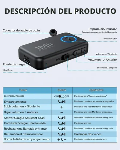 Vista 7 de 1Mii Receptor de música Bluetooth 5.3 para estéreo de coche/hogar, adaptador Bluetooth auxiliar para automóvil con control de volumen, soporta