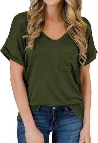 Vista 10 de Miholl Camiseta holgada, informal, de manga corta, con cuello en V, para mujer Blanco (02 White)