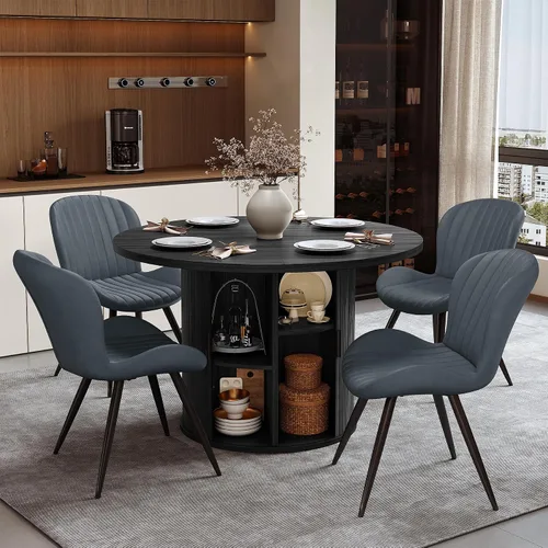 Vista 30 de Miereirl Juego de mesa y sillas de comedor moderno redondo, con una mesa de comedor de madera equipada con compartimentos de almacenamiento