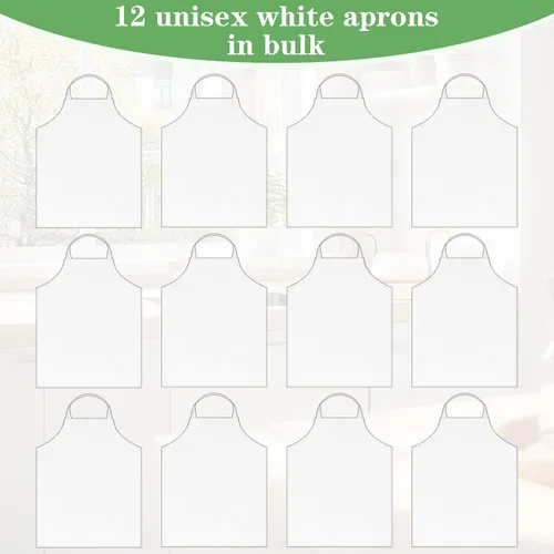 Vista 3 de Paquete de 12 delantales blancos a granel, babero unisex