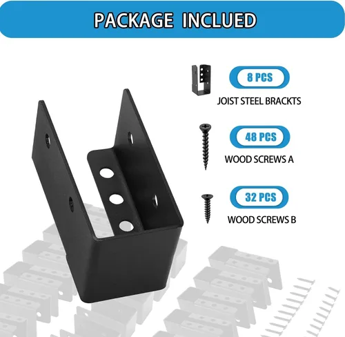 Vista 4 de Percha oculta para vigas, 8 piezas, soporte de vigas de 2 x 4 pulgadas, soporte de marco, soportes de barandilla, Q235B percha de vigas
