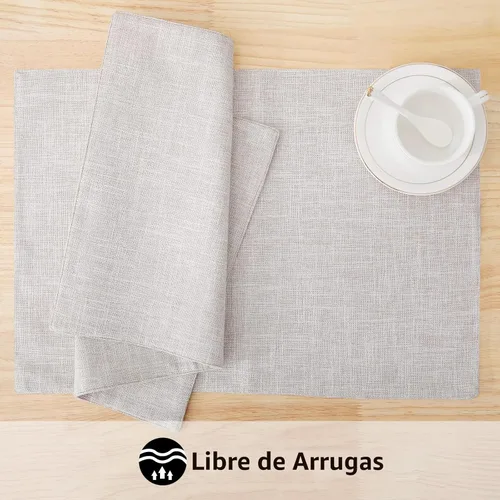 Vista 5 de Homing - Juego de 4 manteles individuales de lino de algodón, manteles de tela lavables para mesa de comedor estilo granja para interiores y Beige