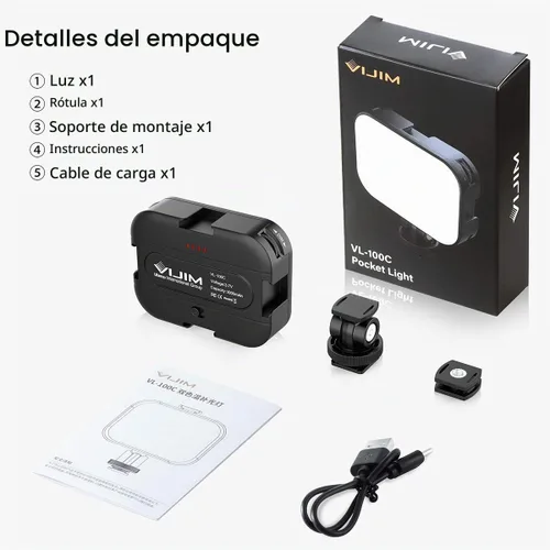 Vista 9 de VIJIM VL100C Luz de Video LED Bicolor para Cámara, Mini Luces LED de Cámara Recargables de 2000mAh, CRI95+ Regulable 2500-6500K Iluminación Ultra