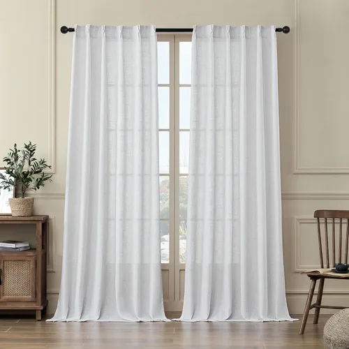 Vista 8 de MASWOND Cortinas plisadas blancas de 102 pulgadas de largo, cortinas semitransparentes de lino para sala de estar, juego de 2 paneles de cortinas