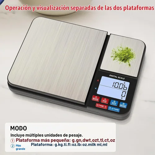 Vista 3 de Báscula digital de cocina de doble plataforma de 22 libras, báscula
